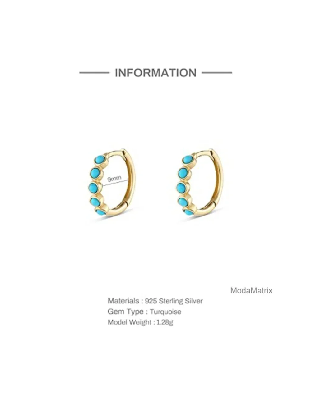 Sterling Silver Beaded Hoop Earrings Gold-Tone Turquoise Minimalist Huggie